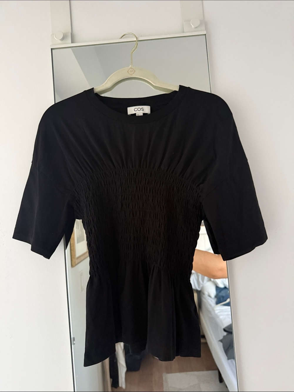 COS Black Short Sleeve Smocked Peplum Top